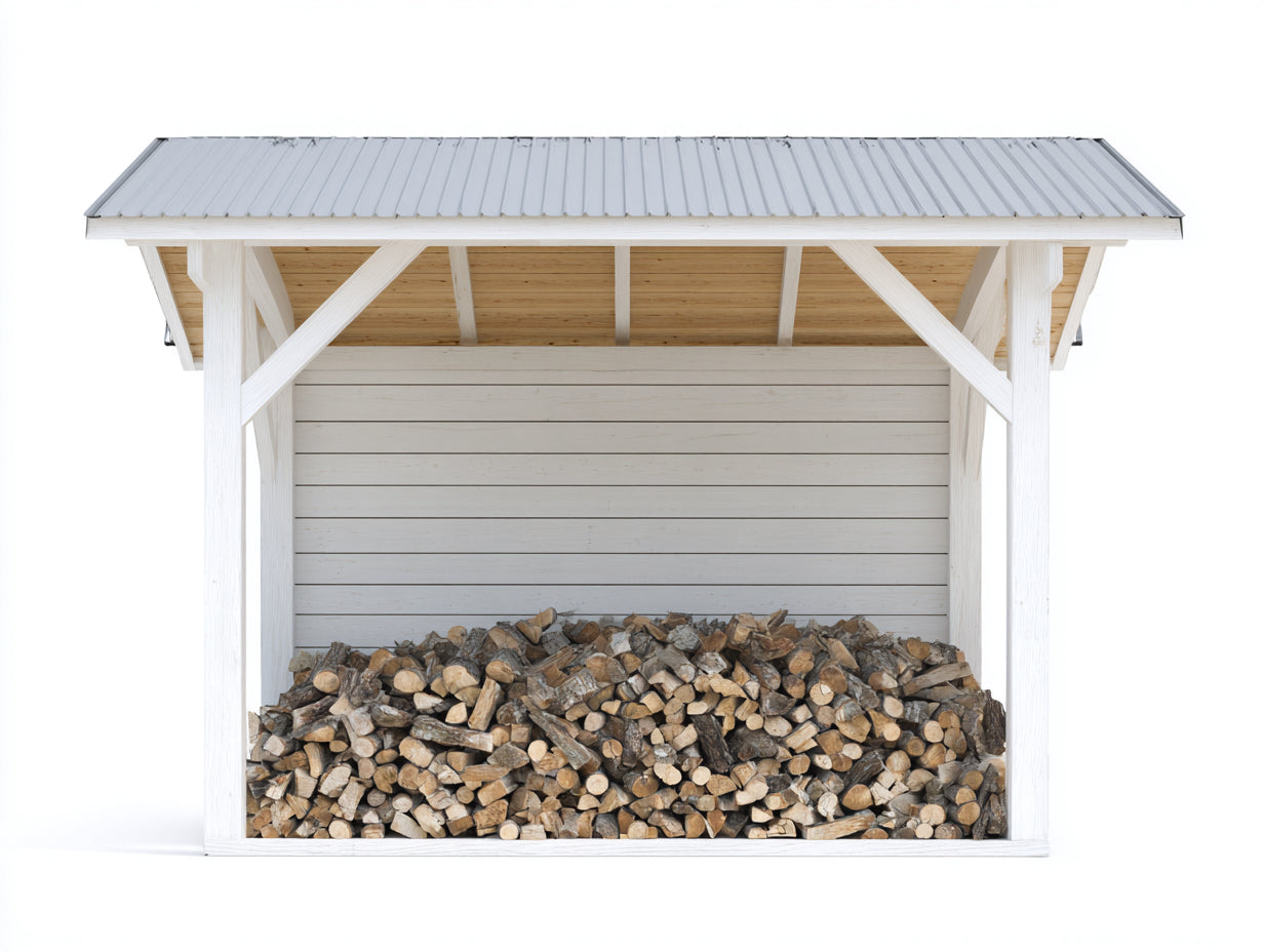Portalegna - Legno - 260x72x205 cm - Bianco-Grigio-Naturale - Da esterno con tetto ampio