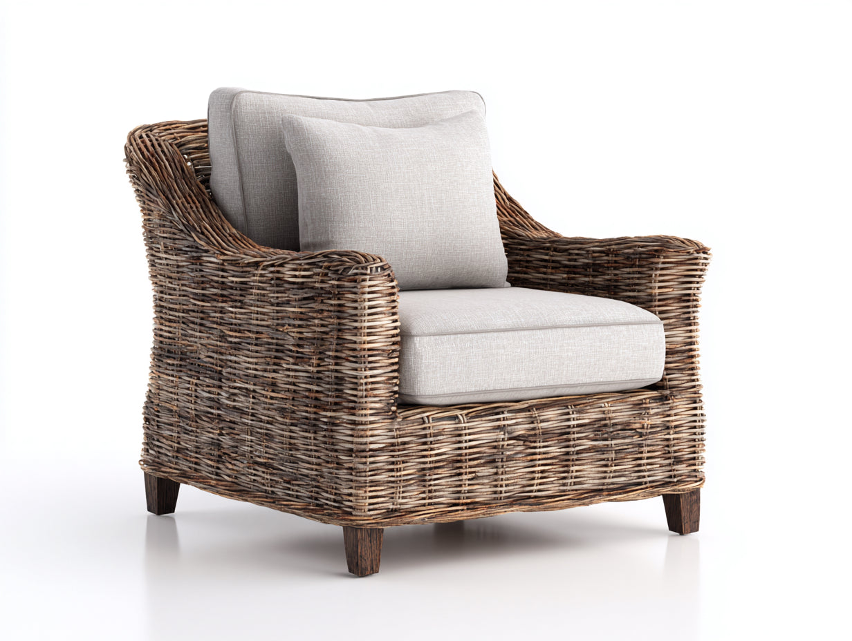 Poltrona da giardino - rattan-tessuto-legno - 90x84x84 cm - marrone naturale-beige-marrone scuro - coloniale