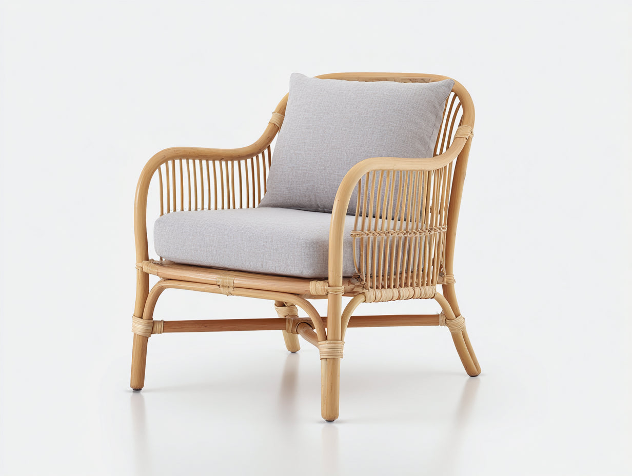 Poltrona da giardino - rattan-tessuto - 82x78x86 cm - miele-grigio chiaro - naturale
