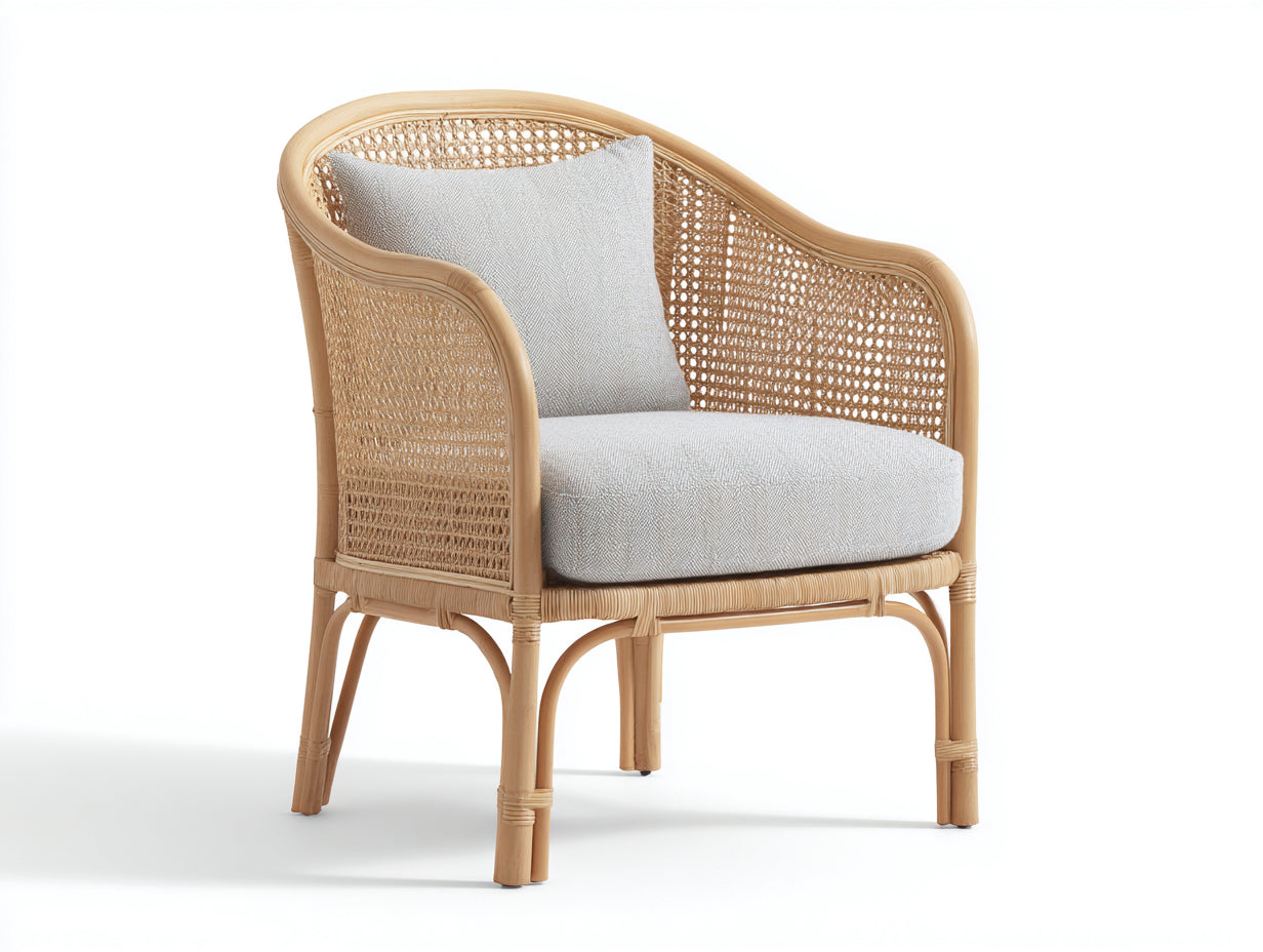 Poltrona da giardino - Rattan-tessuto - 78x74x88 cm - Naturale-Grigio chiaro - Stile boho