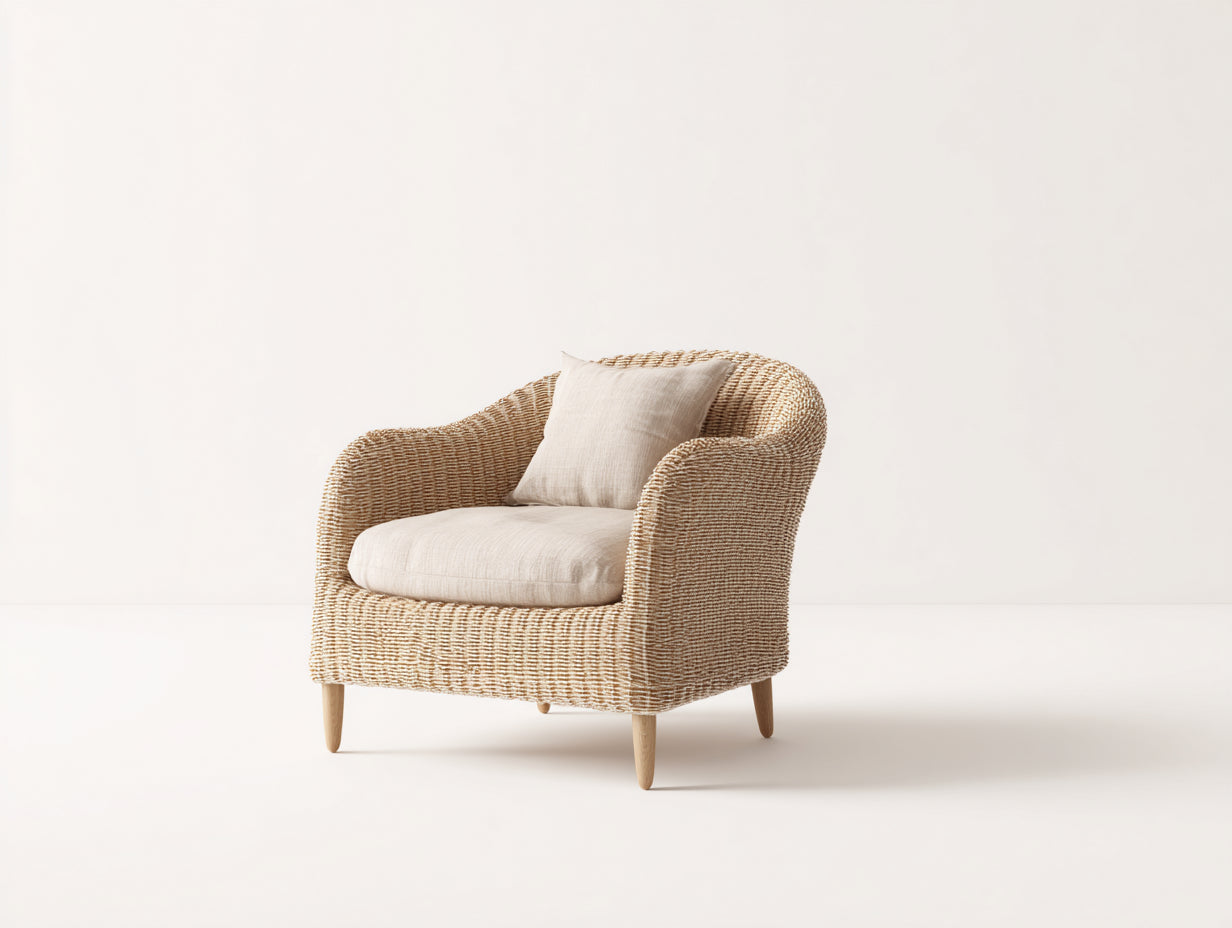 Poltrona da giardino - Rattan-legno-tessuto - 84x79x86 cm - Naturale-Beige - Stile contemporaneo