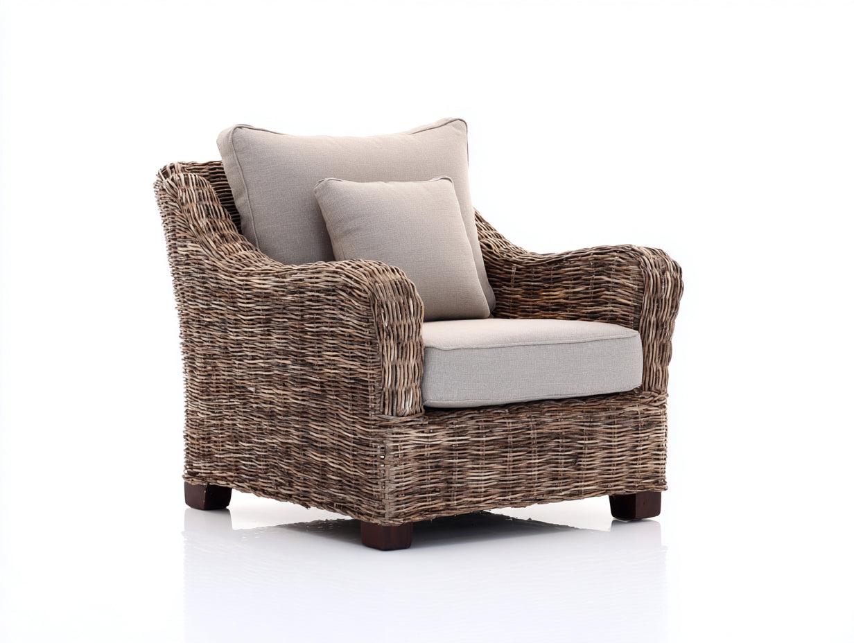 Poltrona da giardino - rattan-tessuto-legno - 92x86x88 cm - marrone naturale-beige-marrone scuro - coloniale