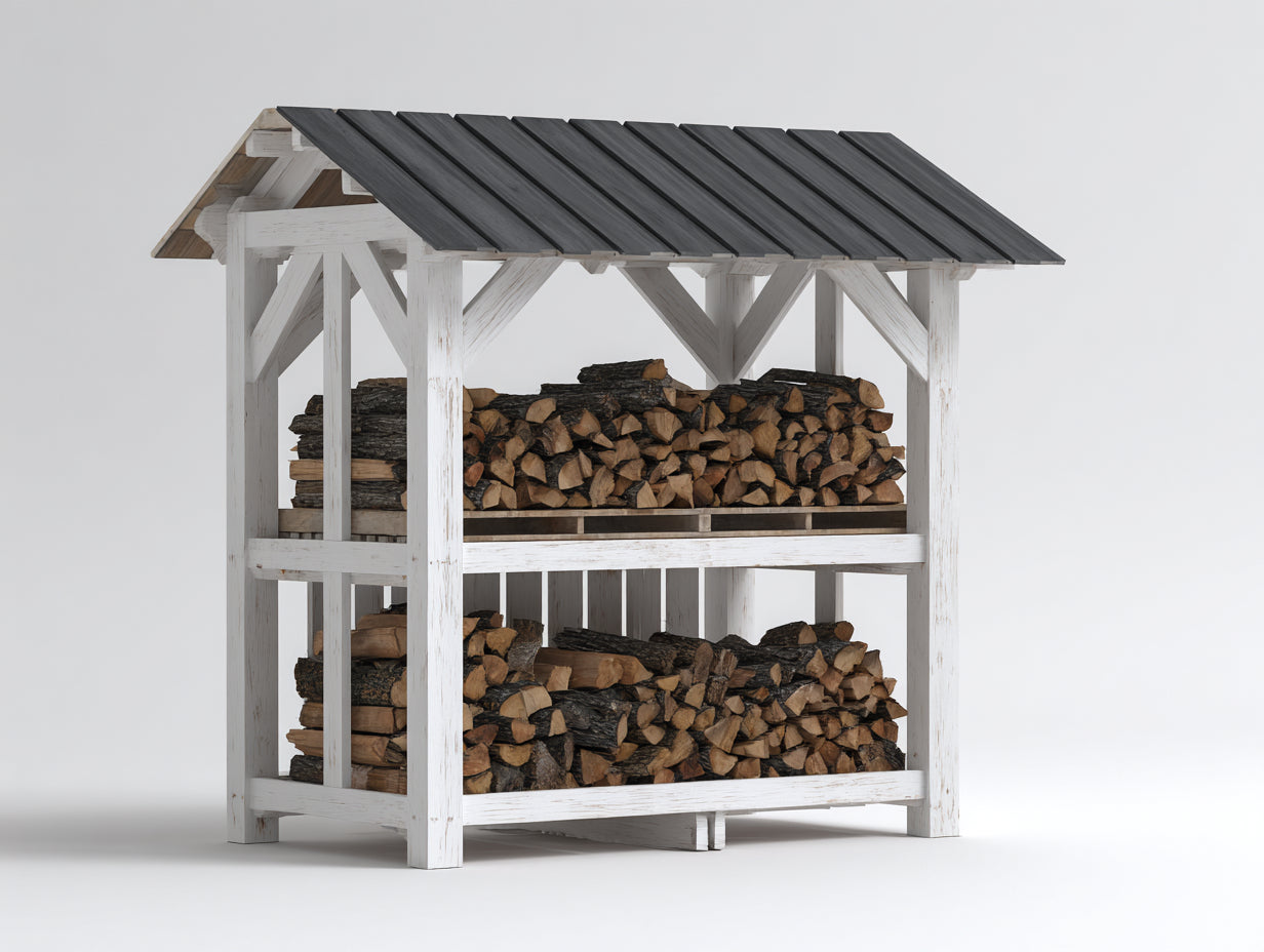 Portalegna-Legno-142x72x168 cm-Bianco-Grigio-Rustico funzionale