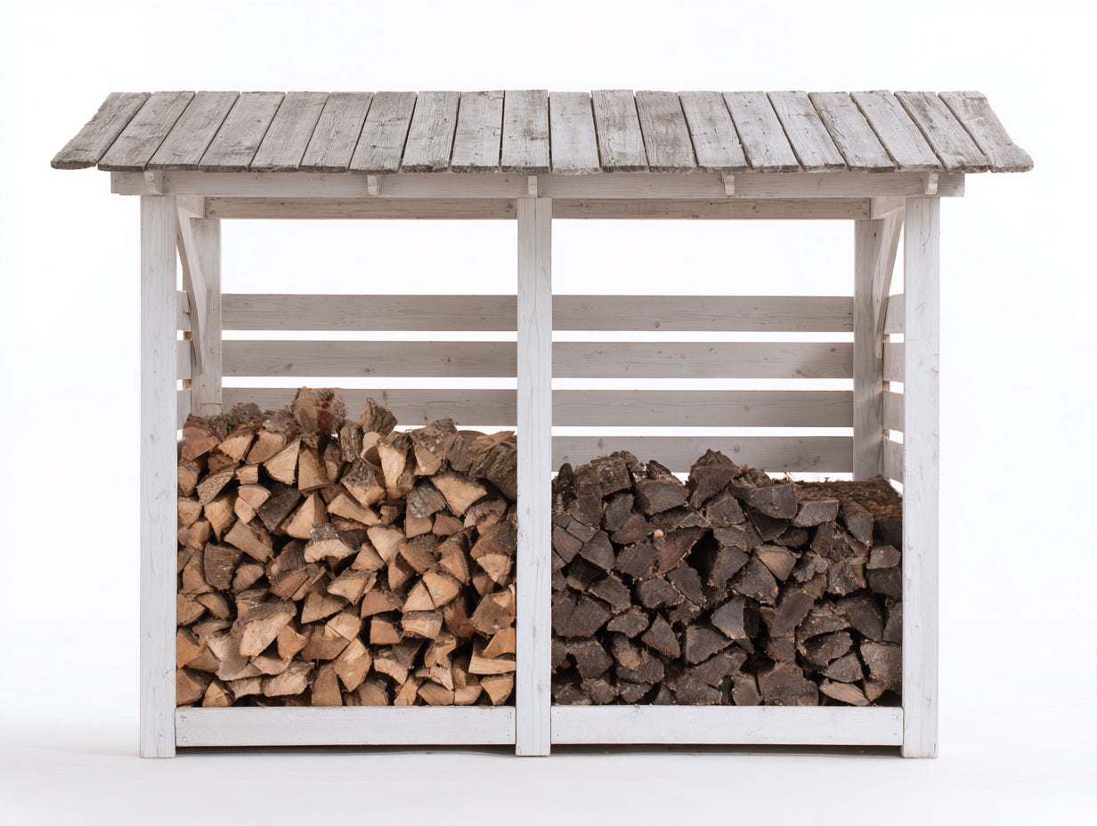 Portalegna - Legno - 190x62x165 cm - Bianco-Grigio - Da esterno con tetto