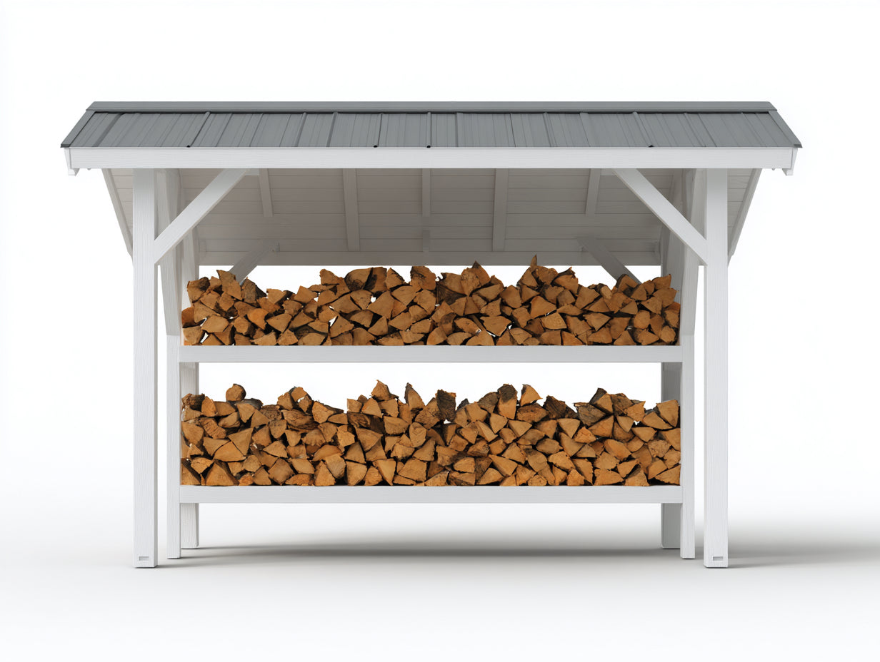Portalegna - Legno - 220x65x175 cm - Bianco-Grigio - Da esterno con tetto