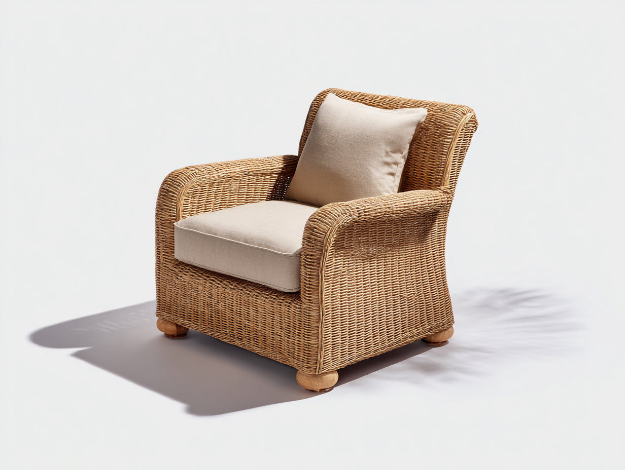 Poltrona da giardino - rattan-tessuto-legno - 86x83x87 cm - miele naturale-beige chiaro - mediterraneo elegante