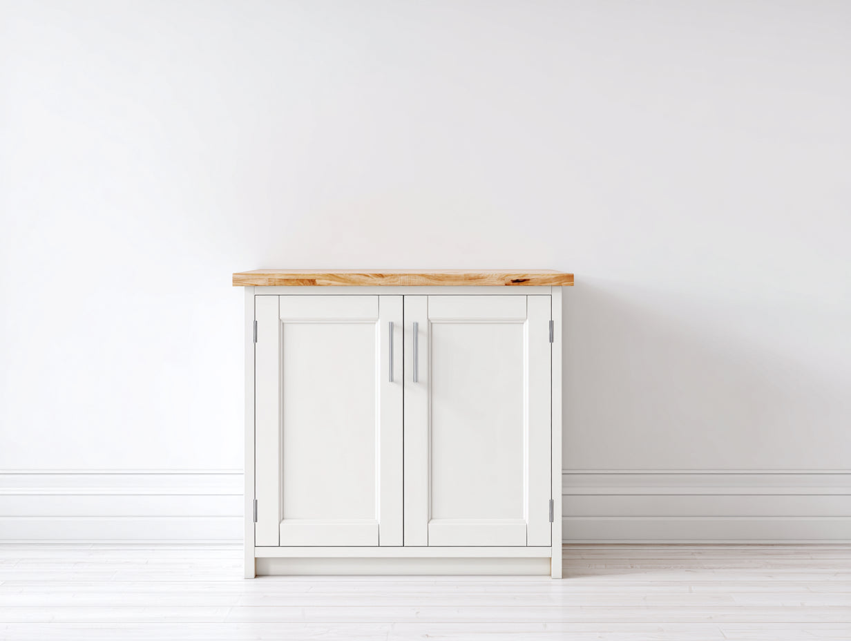 Credenza - MDF-legno-metallo - 80x42x82 cm - Bianco caldo-legno naturale - Moderno
