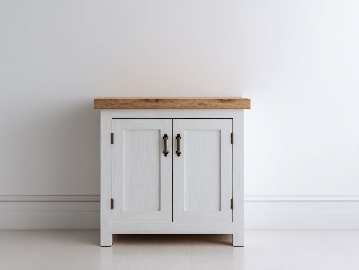 Credenza - legno-MDF-metallo - 76x40x80 cm - Bianco-rovere naturale - Rustico