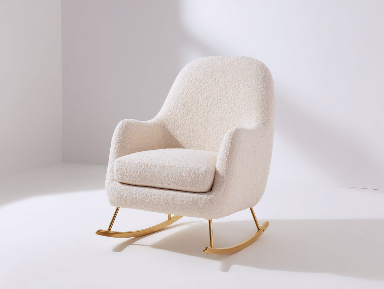 Sedia a dondolo - Bouclé-Metallo - 81x92x92 cm - Crema-Oro - Contemporaneo